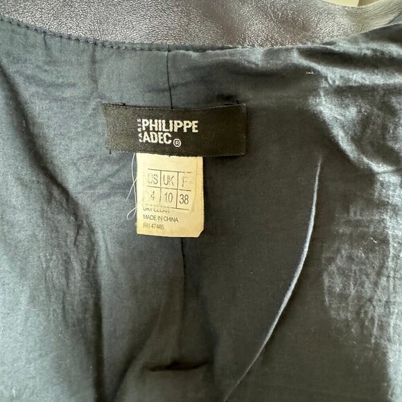 Philippe Adec navy blue 100% leather moto jacket size 4 - Picture 8 of 9